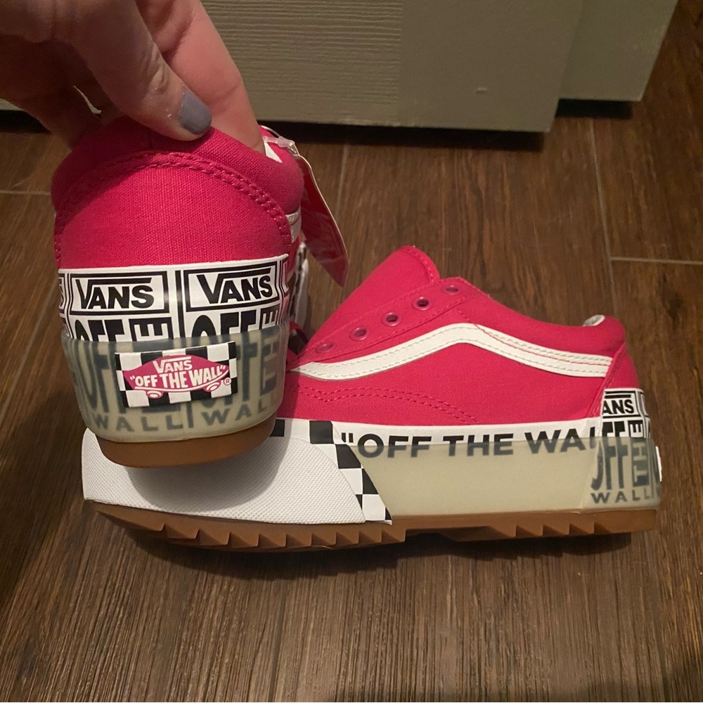 Vans Old Skool Stacked Logo platform shoes in hot pink